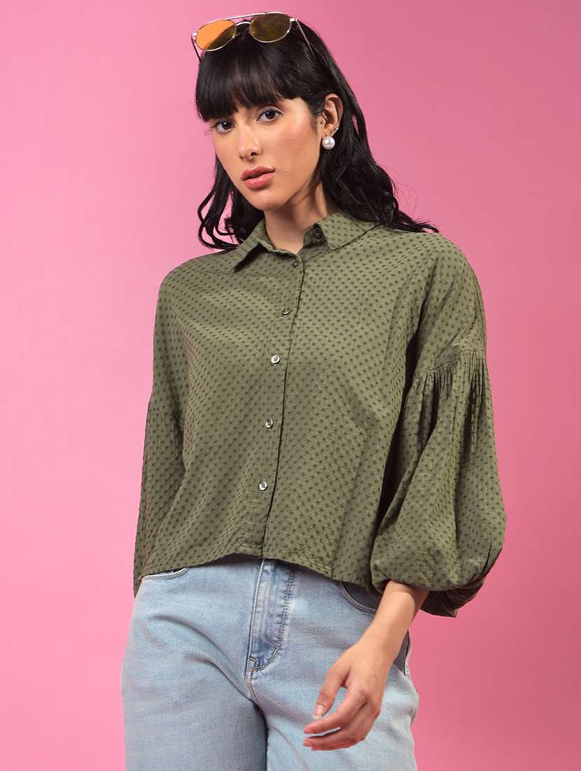 women embroidered puff sleeve crop shirt