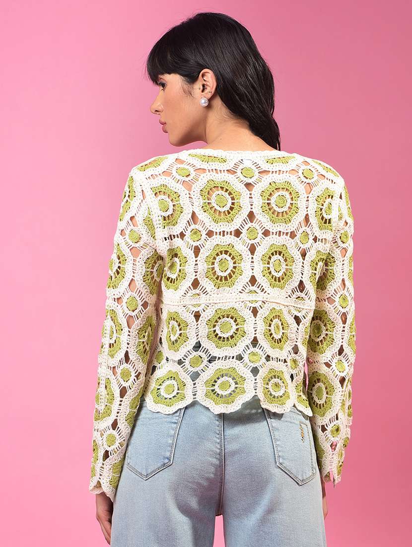 women green long sleeve crop crochet top - 21957036 -  Standard Image - 3