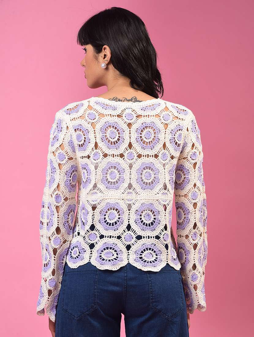 women lavender long sleeve crop crochet top - 21957037 -  Standard Image - 3