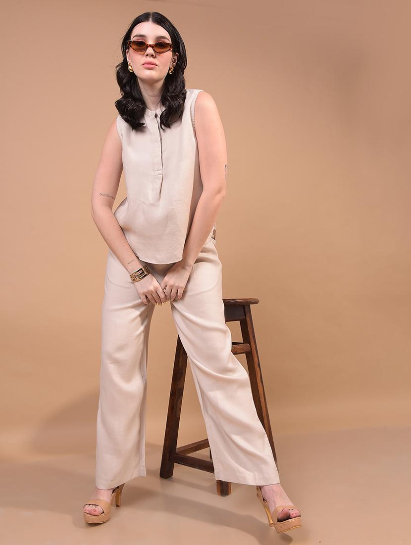 women beige solid mandarin neck sleeveless top - 21957043 - Standard Image - 5