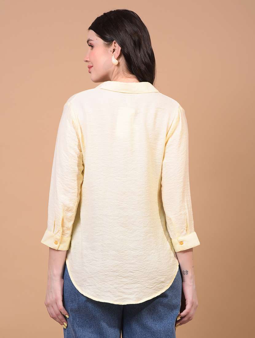 women yellow solid collared high low top - 21957044 - Standard Image - 3