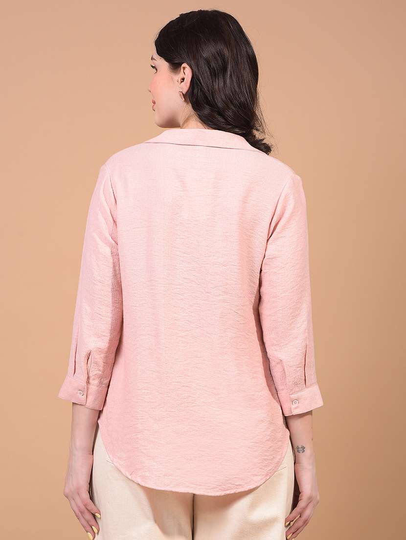 women pink solid collared high low top - 21957045 -  Standard Image - 3