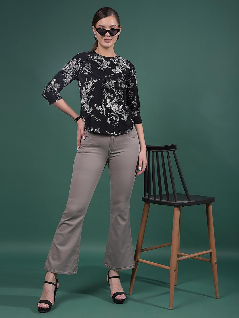 women black floral print three quarter sleeve top - 21957047 - Standard Image - 3