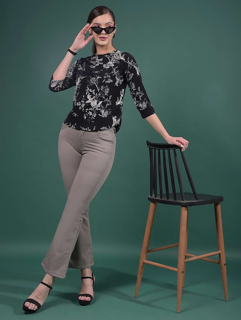 women black floral print three quarter sleeve top - 21957047 - Standard Image - 5