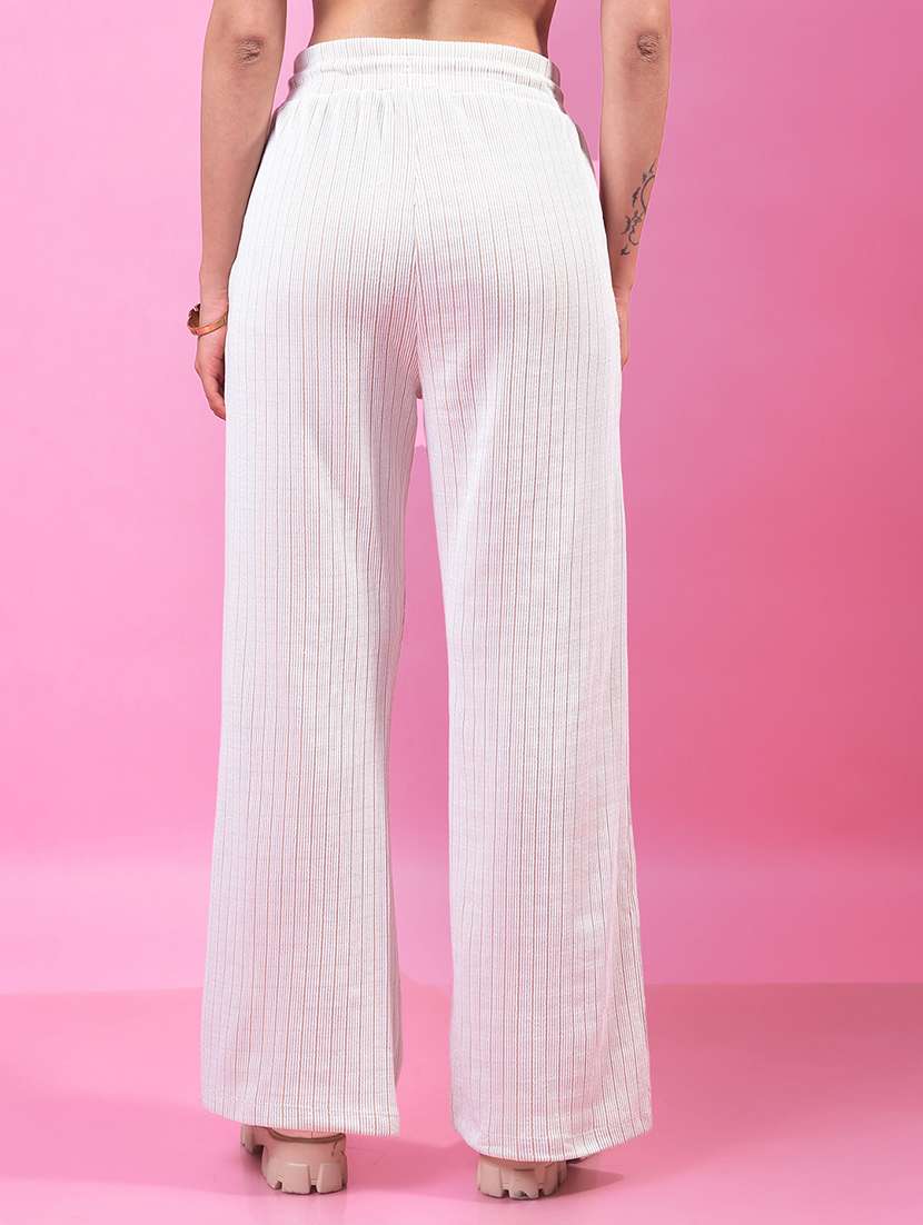 women white solid high rise straight trouser - 21957052 -  Standard Image - 3