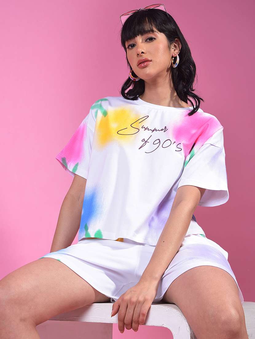 women printed short sleeve oversized crop t-shirt