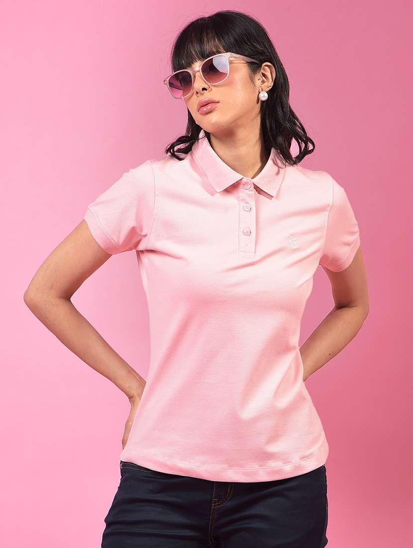 women solid short sleeve regular fit polo t-shirt