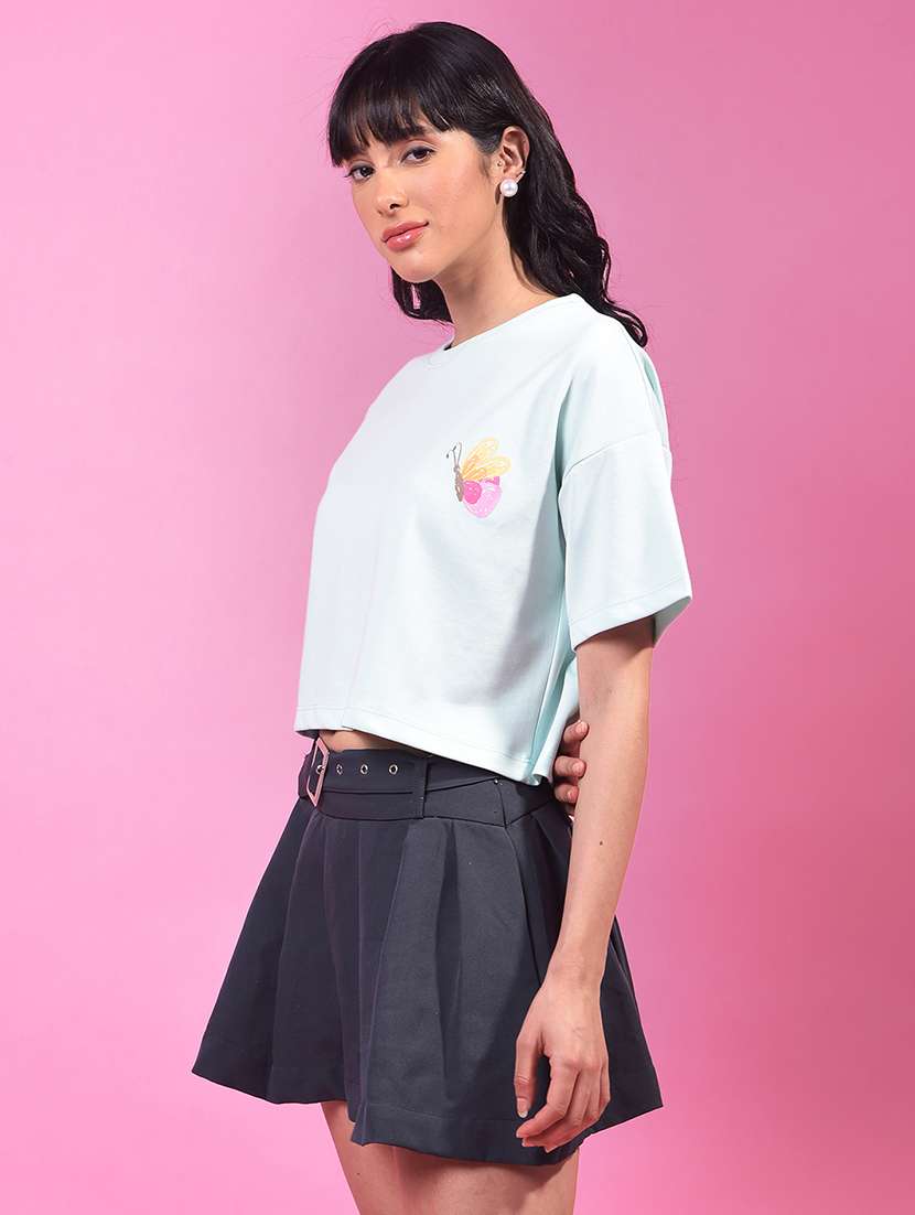 women printed short sleeve oversized crop t-shirt - 21957063 -  Standard Image - 3