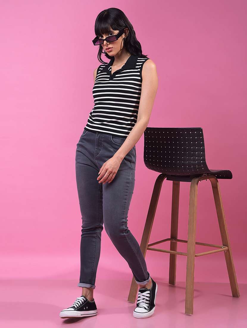 women striped sleeveless regular fit polo t-shirt - 21957066 -  Standard Image - 5