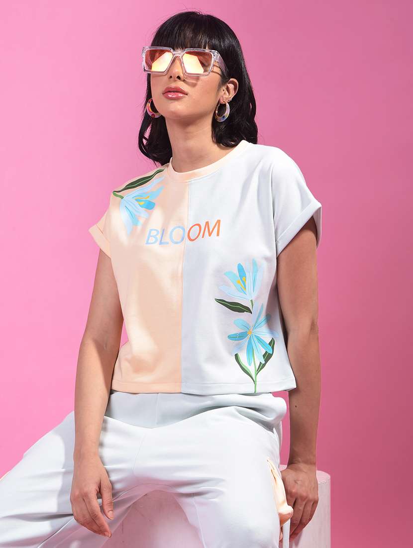 women color blocked short sleeve crop t-shirt