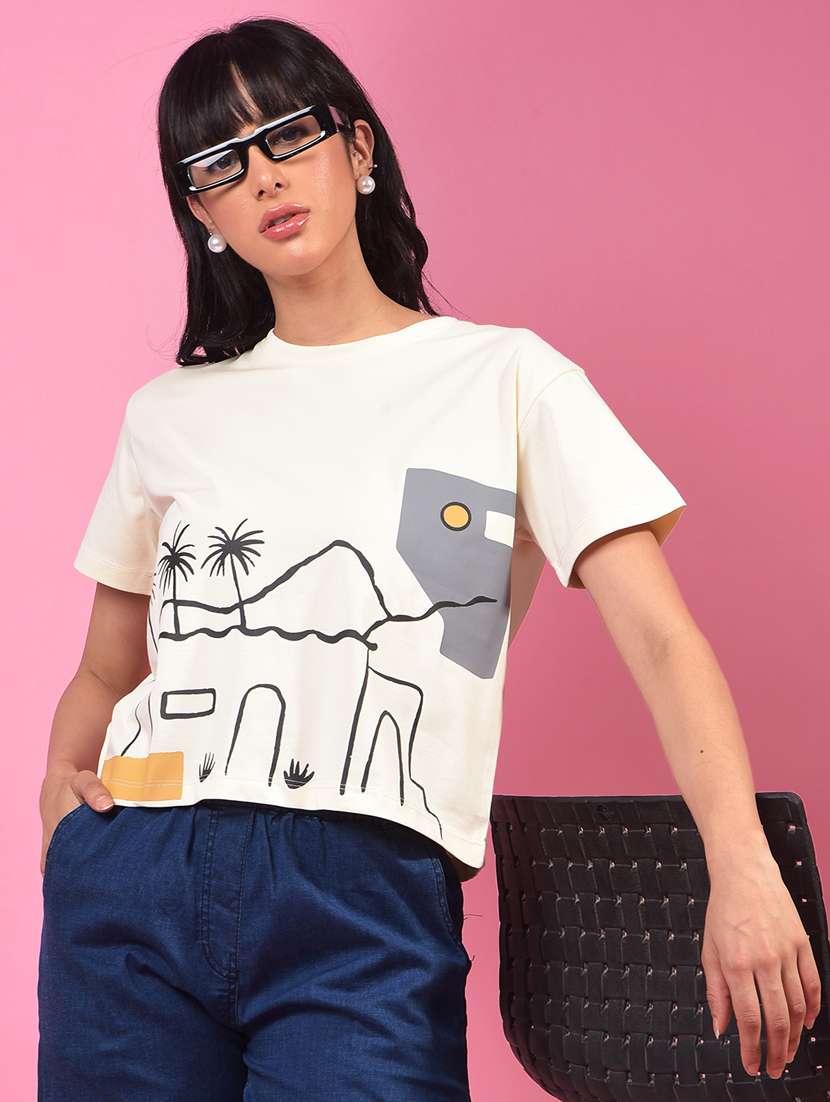 women printed short sleeve oversized crop t-shirt