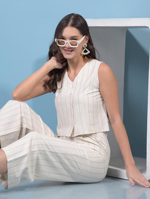 women striped sleeveless crop vest top - 21957077 - Standard Image - 0
