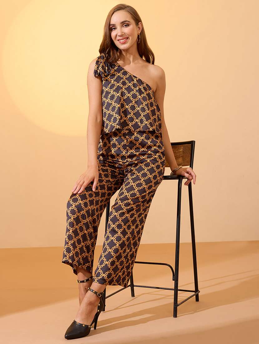 women black printed single shoulder jumpsuit