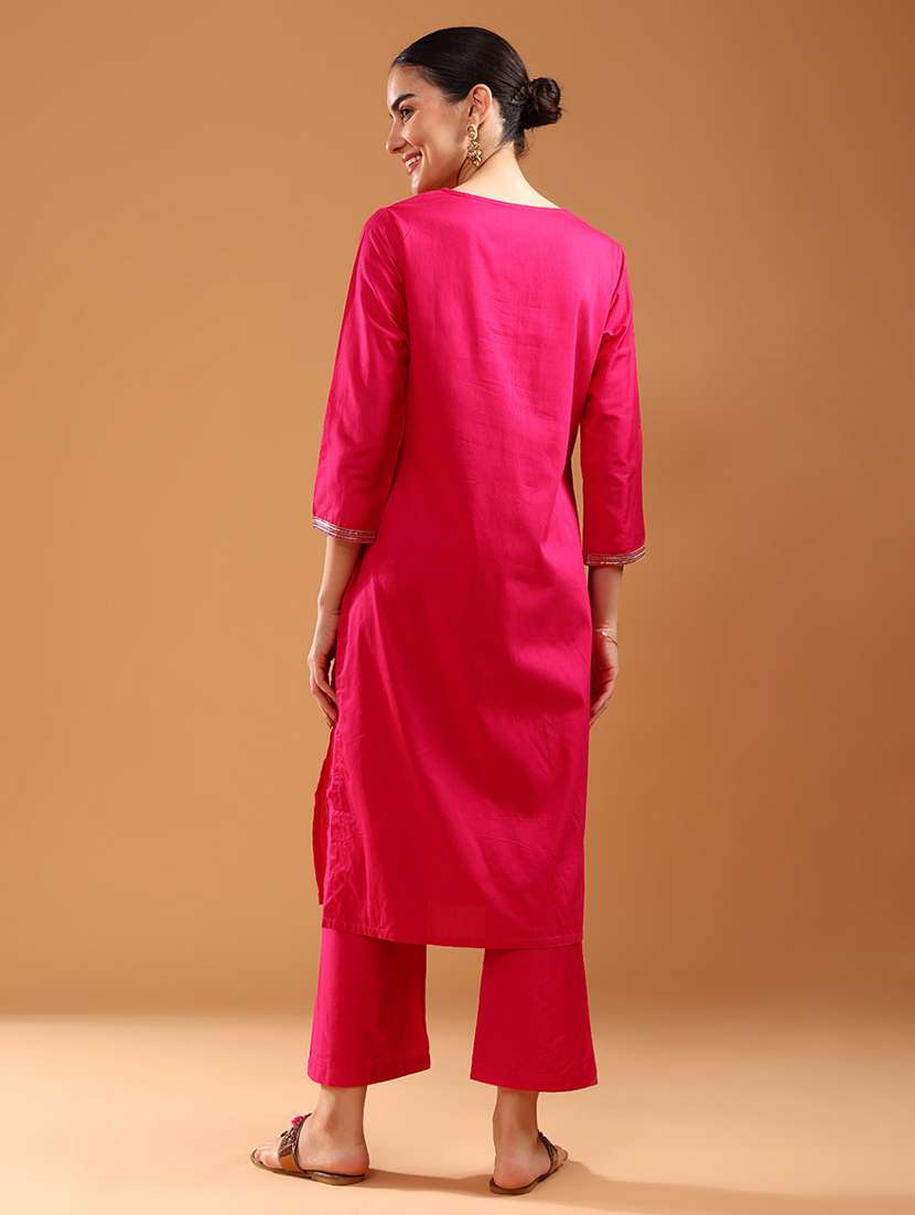 women three quarter sleeve straight kurta - 21957340 -  Standard Image - 3