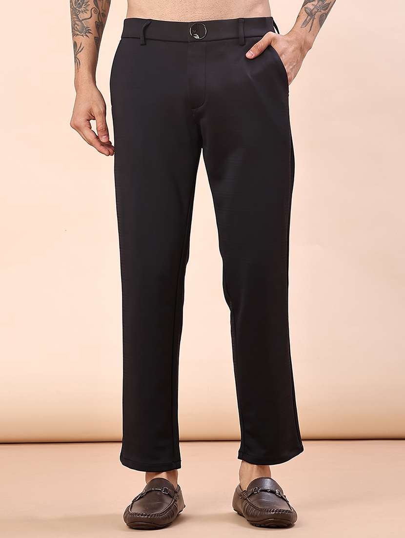 men solid mid rise chinos casual trouser