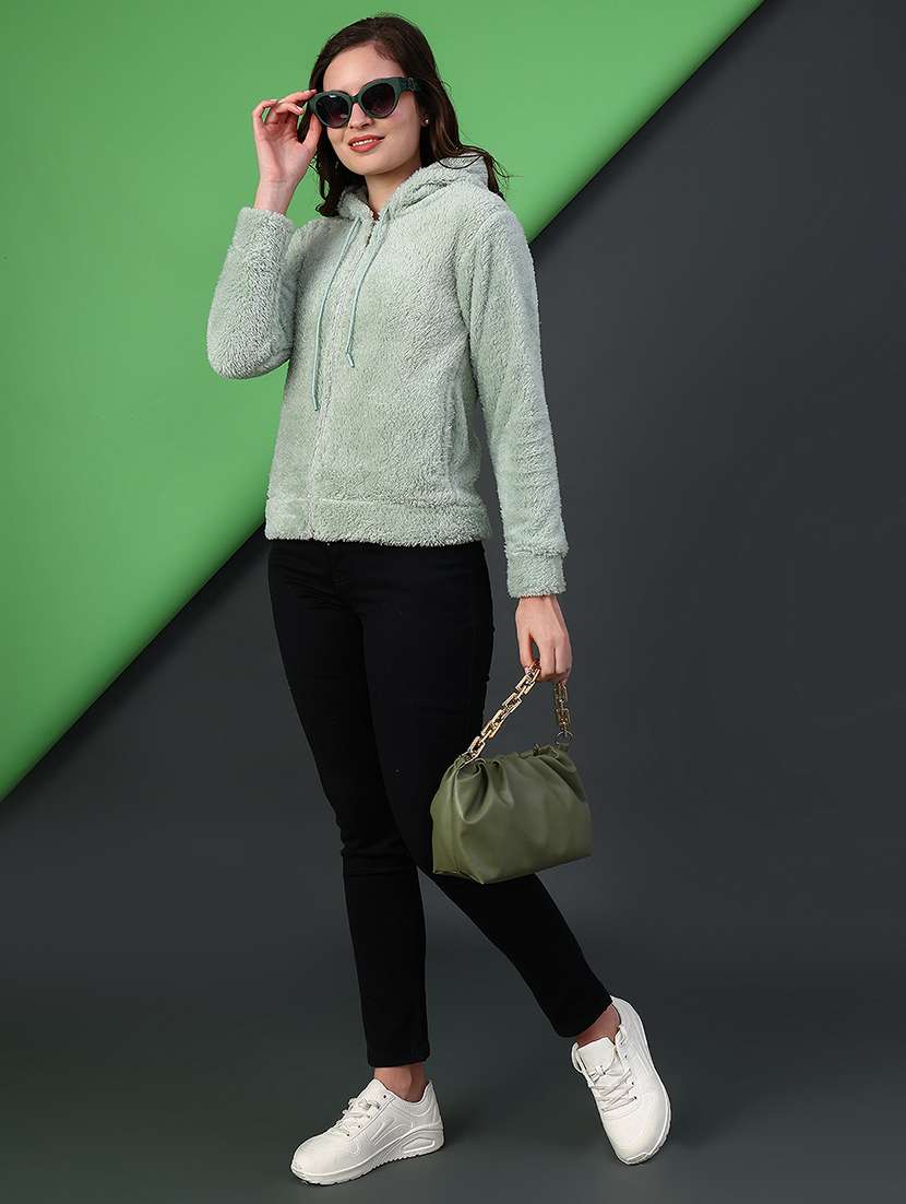 women solid long sleeve hooded sweatshirt - 21957697 -  Standard Image - 5