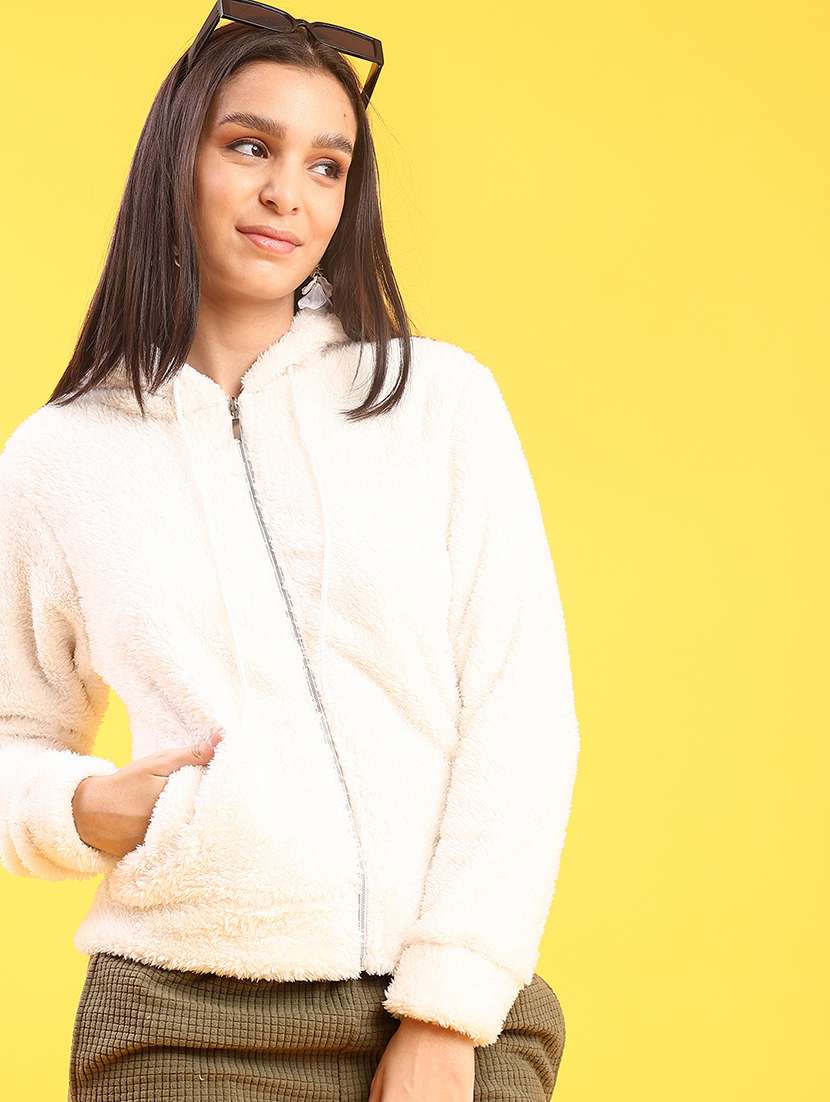 women solid long sleeve hooded sweatshirt - 21957699 -  Zoom Image - 0