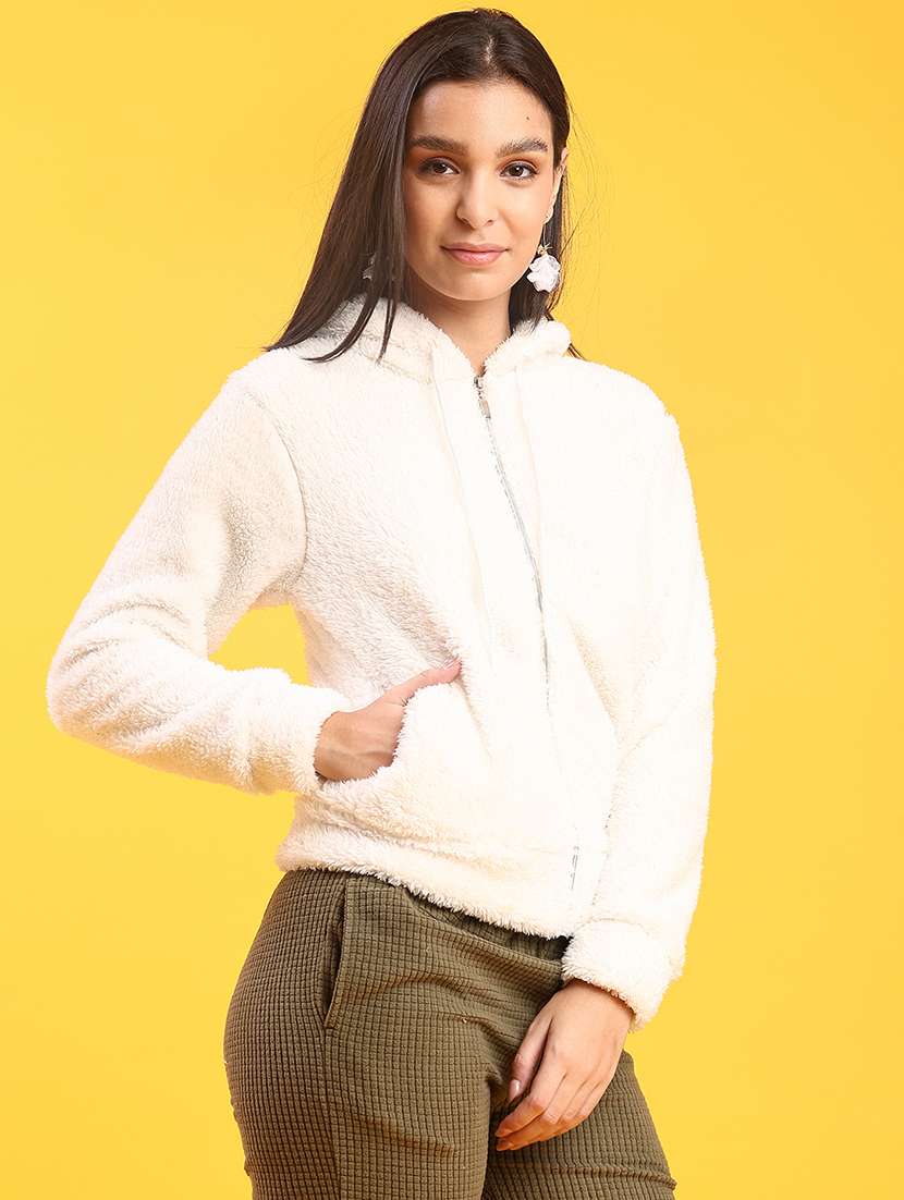 women solid long sleeve hooded sweatshirt - 21957699 -  Standard Image - 3