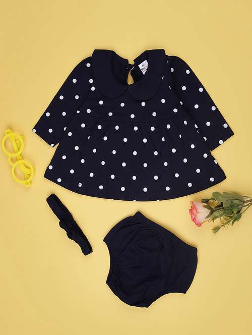 girls polka doted frock with blommer and hair band - 21957737 - Standard Image - 0