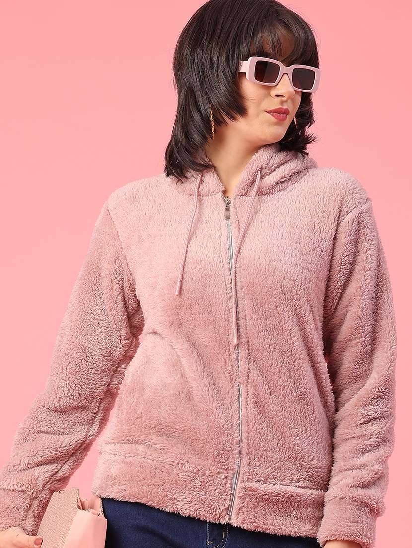 women solid long sleeve hooded sweatshirt