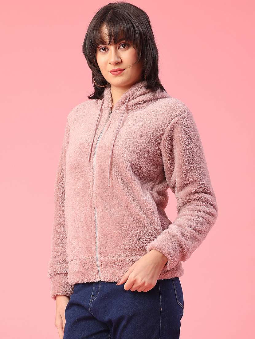 women solid long sleeve hooded sweatshirt - 21957748 -  Standard Image - 3