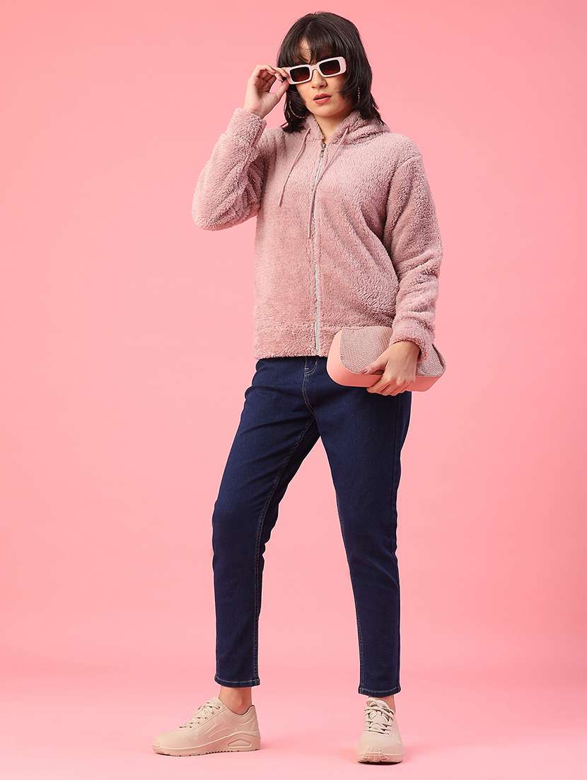 women solid long sleeve hooded sweatshirt - 21957748 -  Standard Image - 5