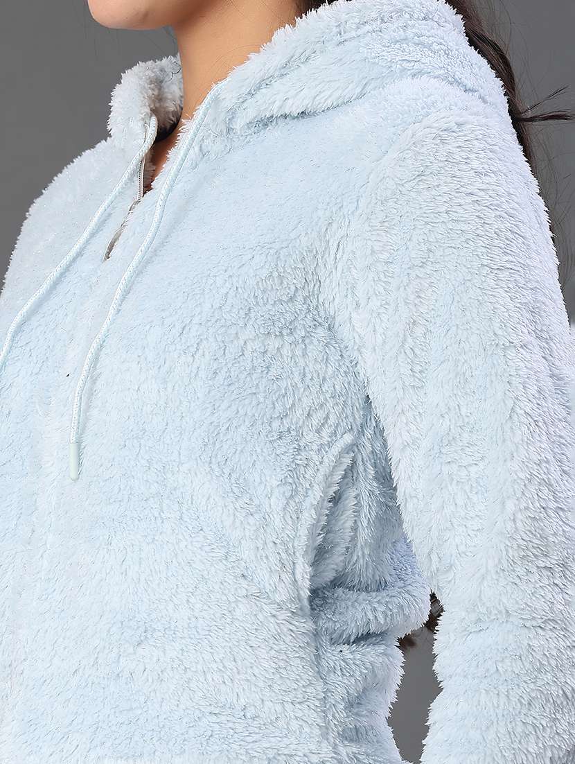 women solid long sleeve hooded sweatshirt - 21957749 -  Standard Image - 5