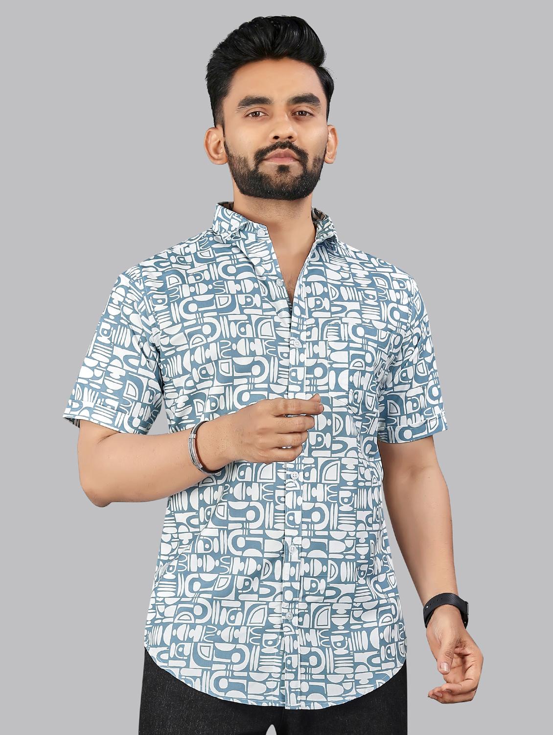 men printed short sleeve regular fit casual shirt - 21957777 -  Zoom Image - 0