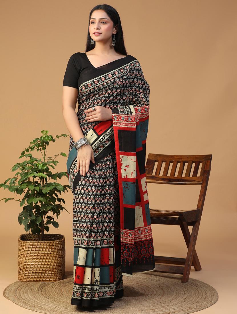 women printed casual wear saree with blouse