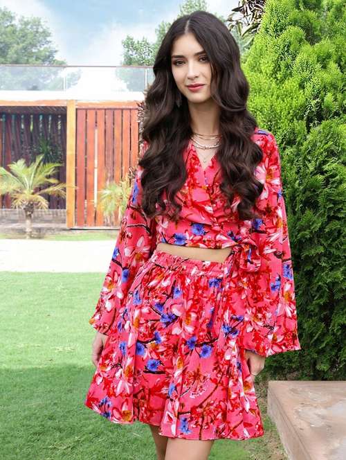 women printed top and skirt co-ord set - 21957856 -  Standard Image - 0