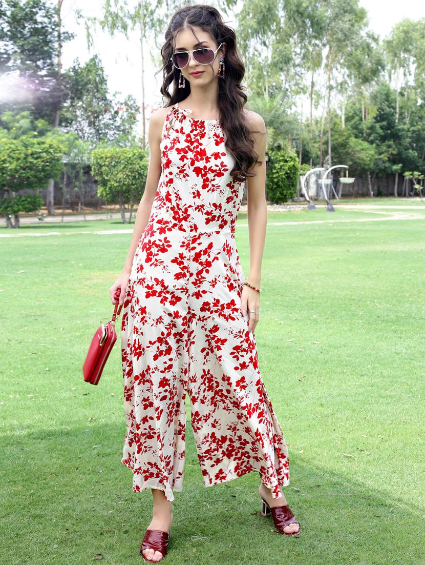 women floral print halter neck flared jumpsuit - 21957873 - Standard Image - 3
