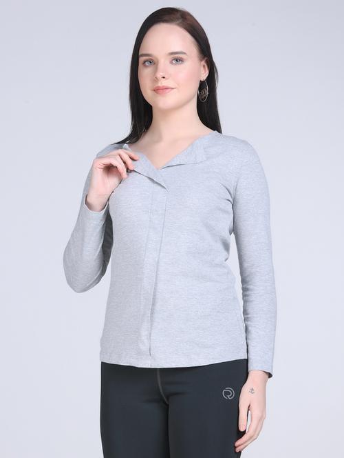 women grey solid long sleeve regular top - 21957874 - Standard Image - 0