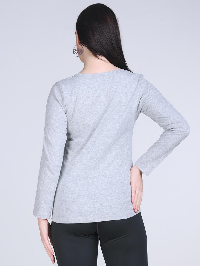 women grey solid long sleeve regular top - 21957874 - Standard Image - 3
