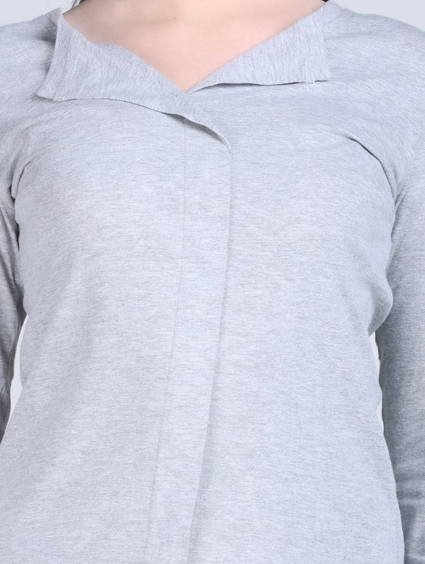 women grey solid long sleeve regular top - 21957874 - Standard Image - 5