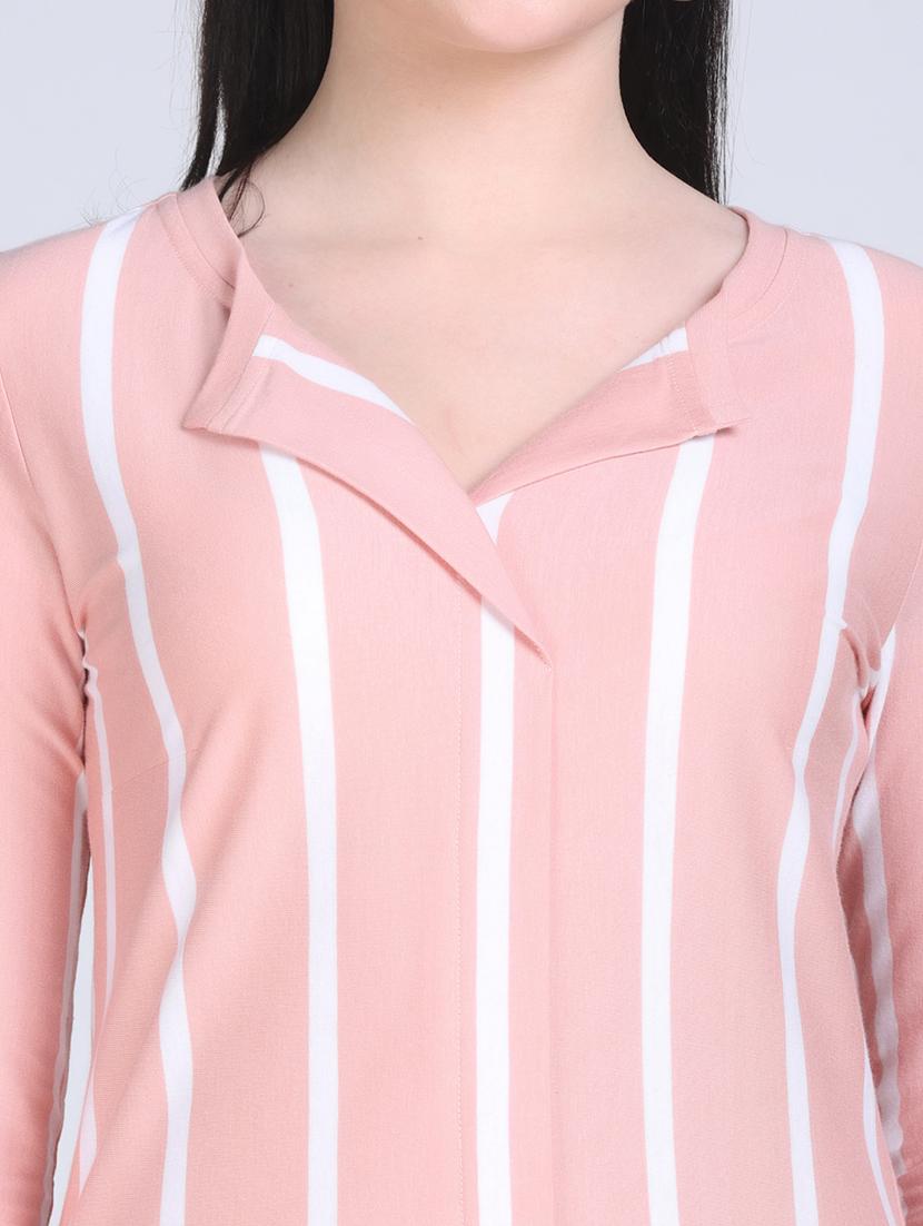 women pink striped long sleeve regular top - 21957875 - Standard Image - 5
