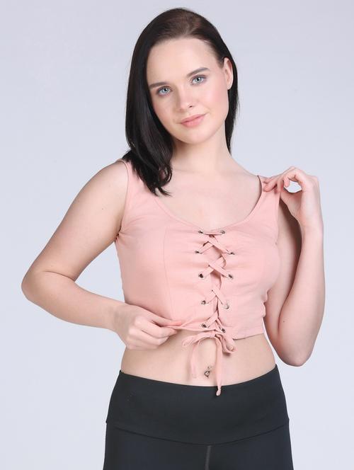 women pink solid sleeveless crop top - 21957882 - Standard Image - 0
