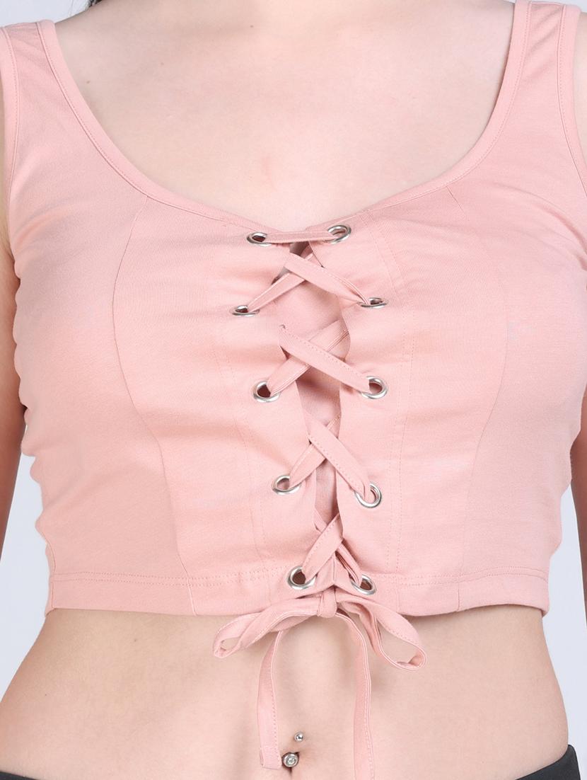 women pink solid sleeveless crop top - 21957882 - Standard Image - 5