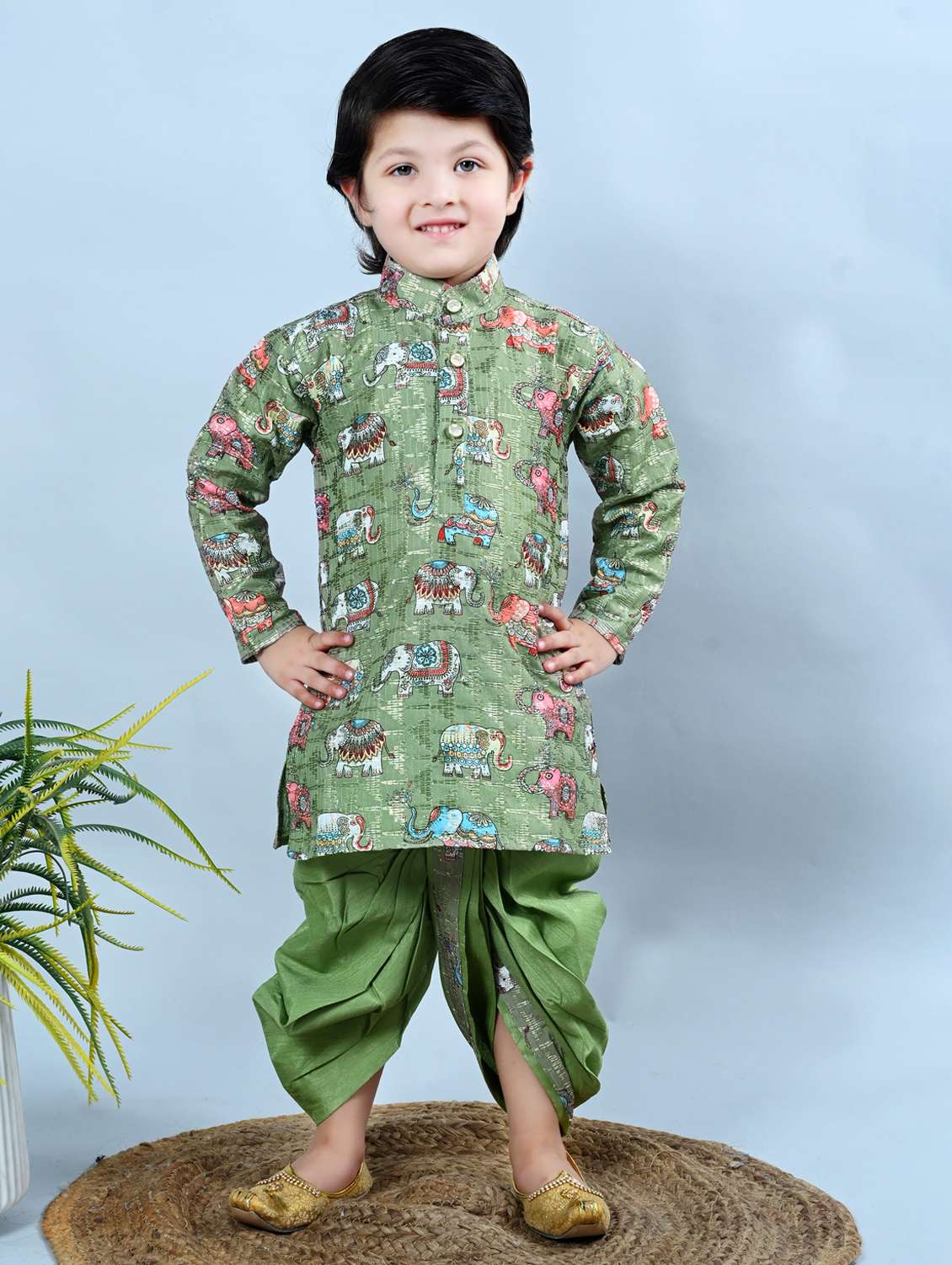 kids printed mandarin neck dhoti kurta set - 21957883 - Zoom Image - 0