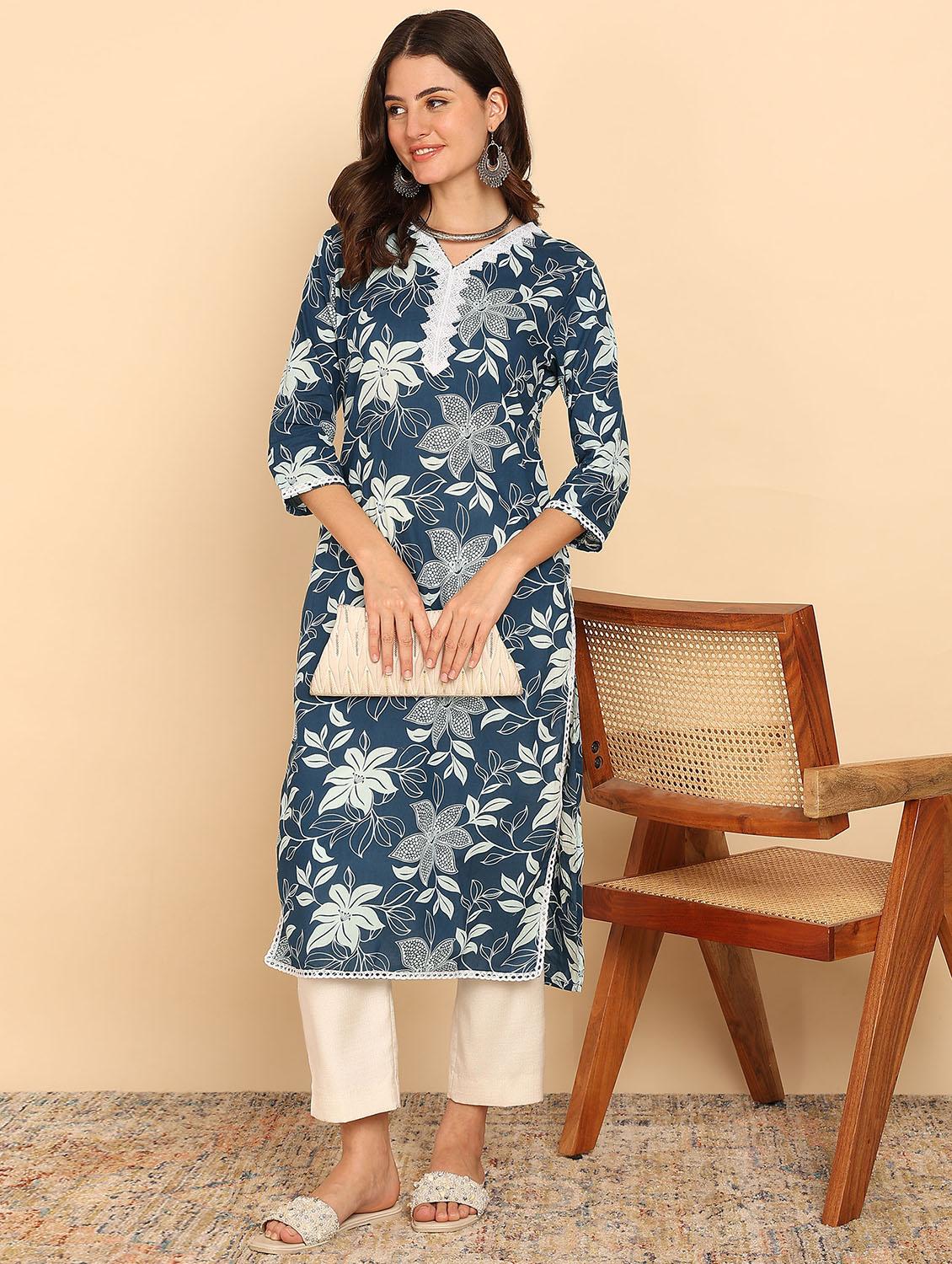 women three quarter sleeve straight kurta - 21957894 - Zoom Image - 0