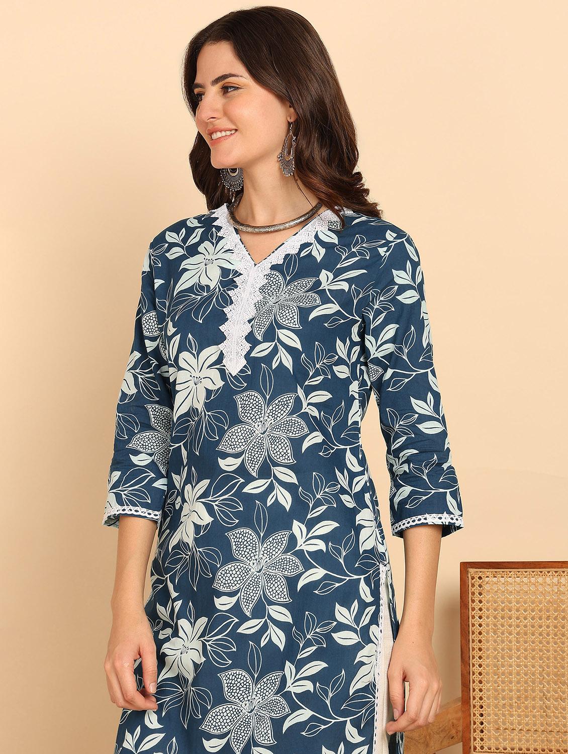women three quarter sleeve straight kurta - 21957894 - Standard Image - 3