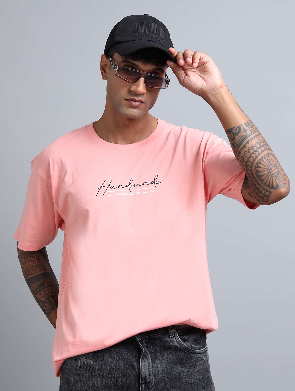 men chest print short sleeve oversized t-shirtv