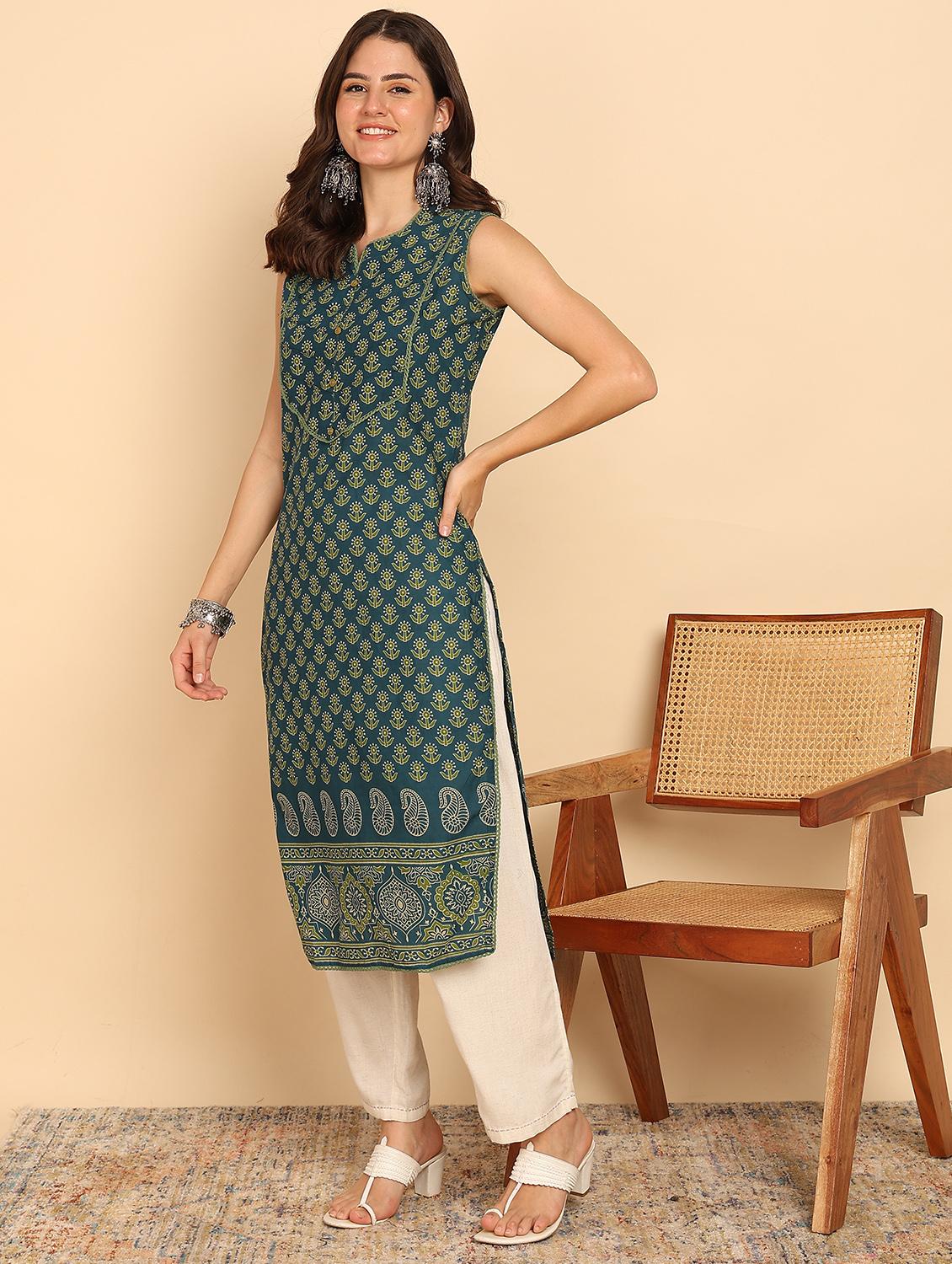 women floral printed sleeveless straight kurta - 21957920 - Standard Image - 3