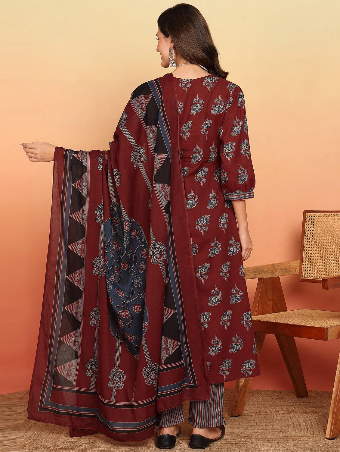 women three quarter sleeve kurta pant with dupatta set - 21957928 - Standard Image - 3