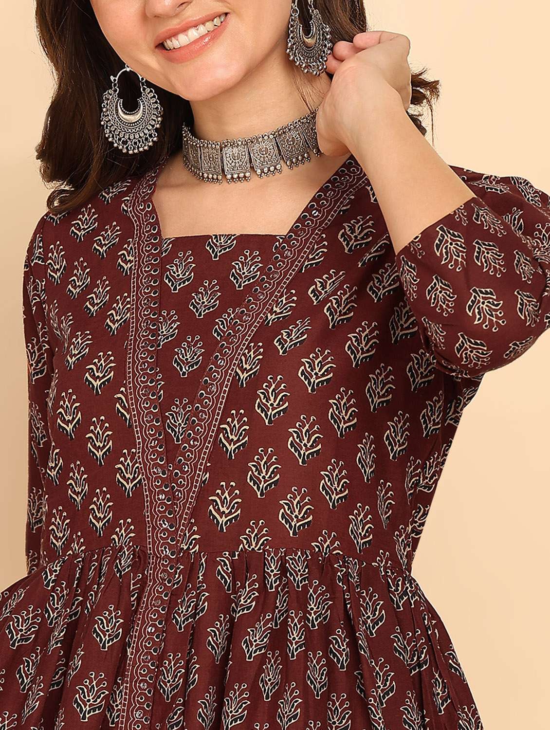 women maroon printed fit & flare ethnic dress - 21957941 -  Standard Image - 5