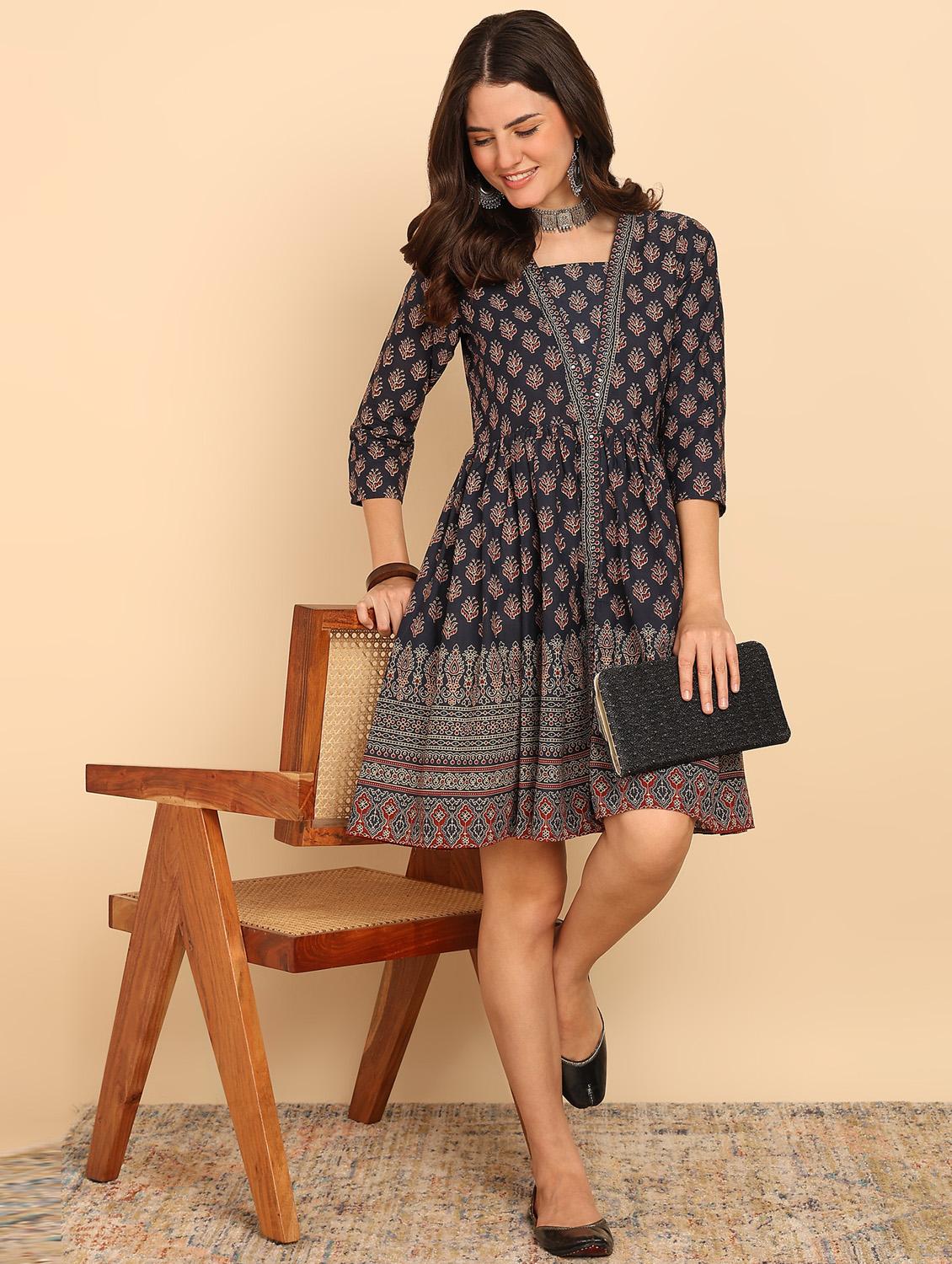 women black printed fit & flare ethnic dress