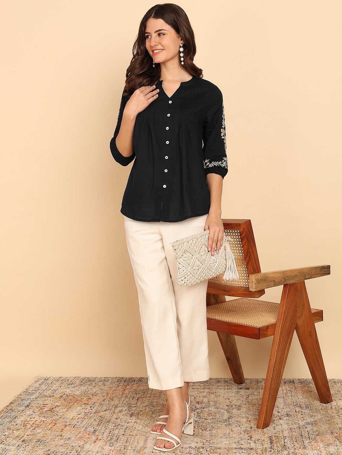 women embroidered three quarter sleeve ethnic top - 21957945 - Zoom Image - 0