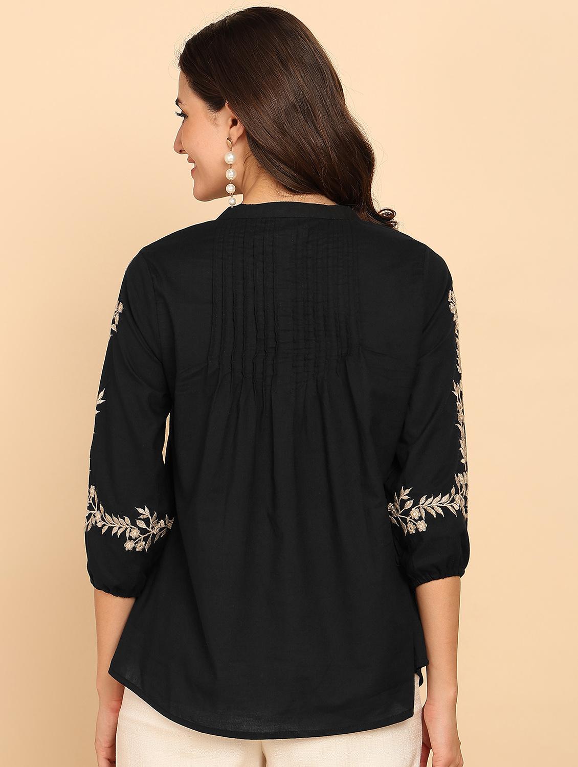 women embroidered three quarter sleeve ethnic top - 21957945 - Standard Image - 3