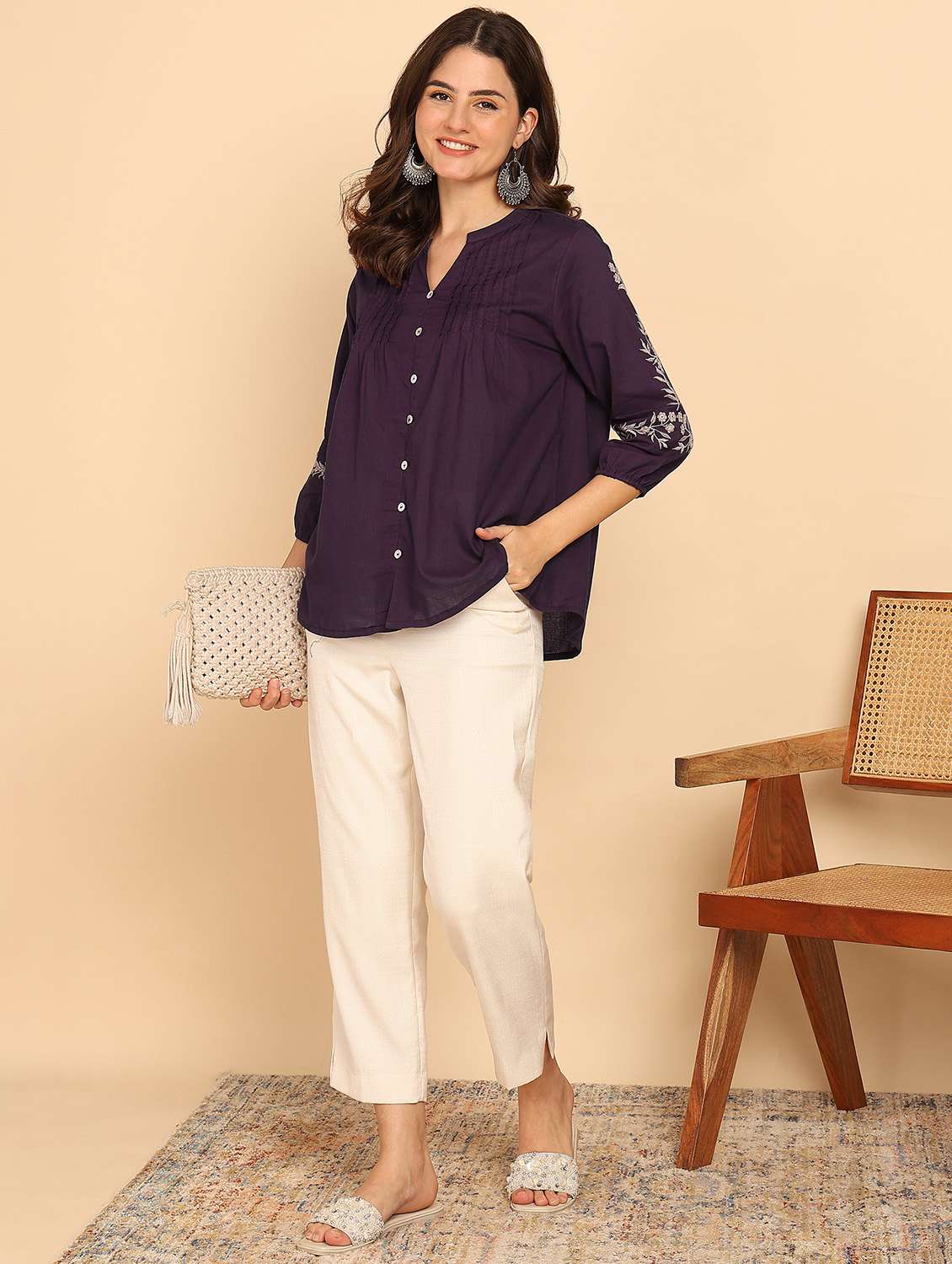 women embroidered three quarter sleeve ethnic top - 21957946 - Standard Image - 5