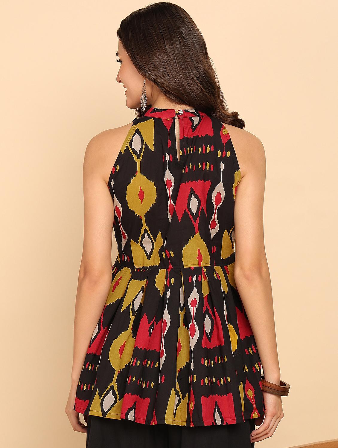 women printed sleeveless halter neckflared kurti - 21957950 - Standard Image - 3