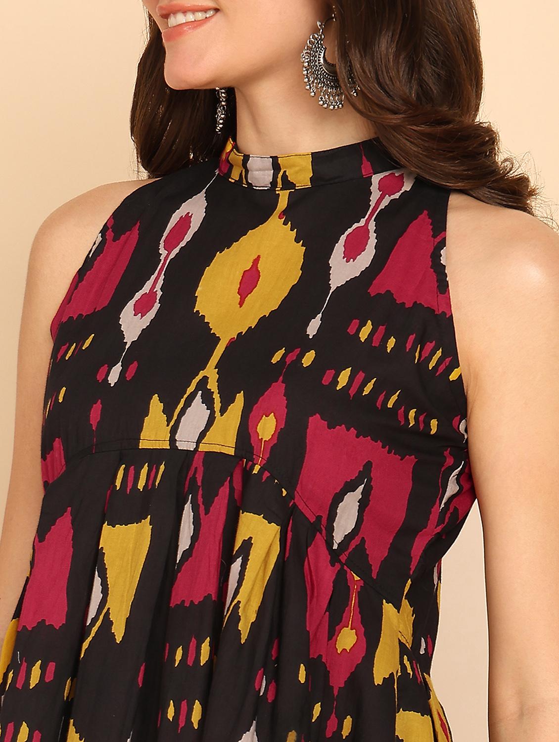 women printed sleeveless halter neckflared kurti - 21957950 - Standard Image - 5